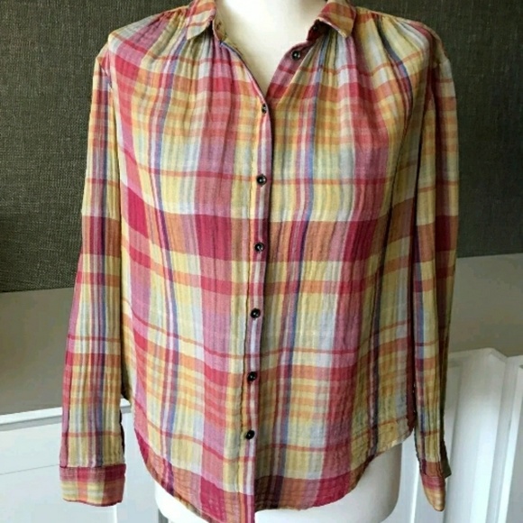 ANTHROPOLOGIE HOLDING HORSES PINK PLAID BLOUSE - Picture 4 of 6